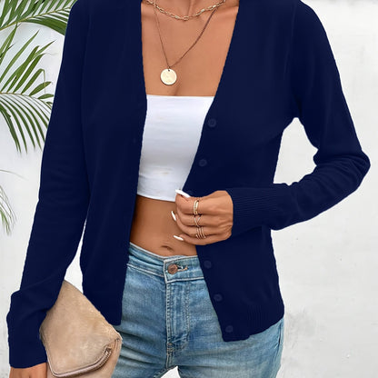 Comfortable Button Front Cardigan Sweater for Women with V Neck Long Sleeve Ribbed Cuff Relaxed Style
