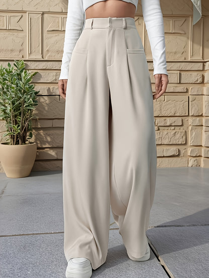 Elegant Khaki Wide Leg Pants for Women with High Waist Pleated Tailored Relaxed Style