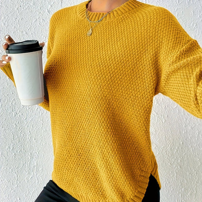 Women's Pullover Sweater, Solid Color Round Neck Loose-Fit, Simple Versatile Long Sleeve, Sweater Top