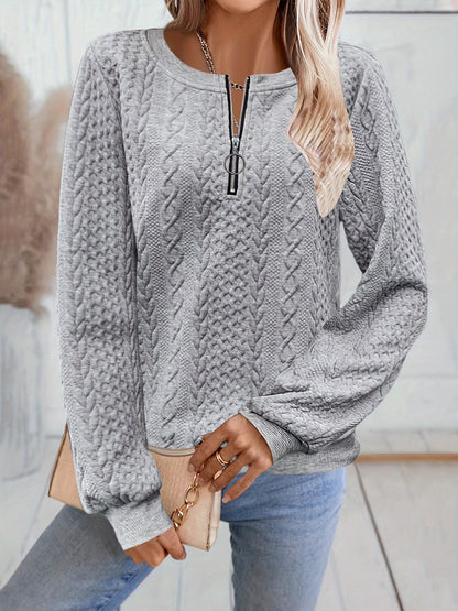 Comfortable Cable Knit Sweater for Women with Zip Neck Long Sleeve Relaxed Casual Style