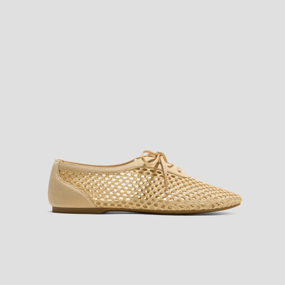 Effortless Woven Ballet Flats for Women with Square Toe Lace Up Bow Mesh Slip On Style