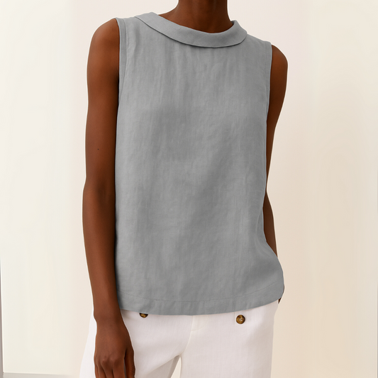 Effortless Linen Blouse for Women with Draped Collar Sleeveless Relaxed Casual Style