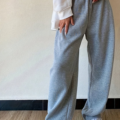 Effortless Fleece Wide Leg Sweatpants for Women with High Waist Elastic Waistband Relaxed Casual Style