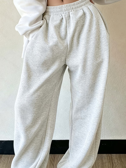 Effortless Fleece Wide Leg Sweatpants for Women with High Waist Elastic Waistband Relaxed Casual Style