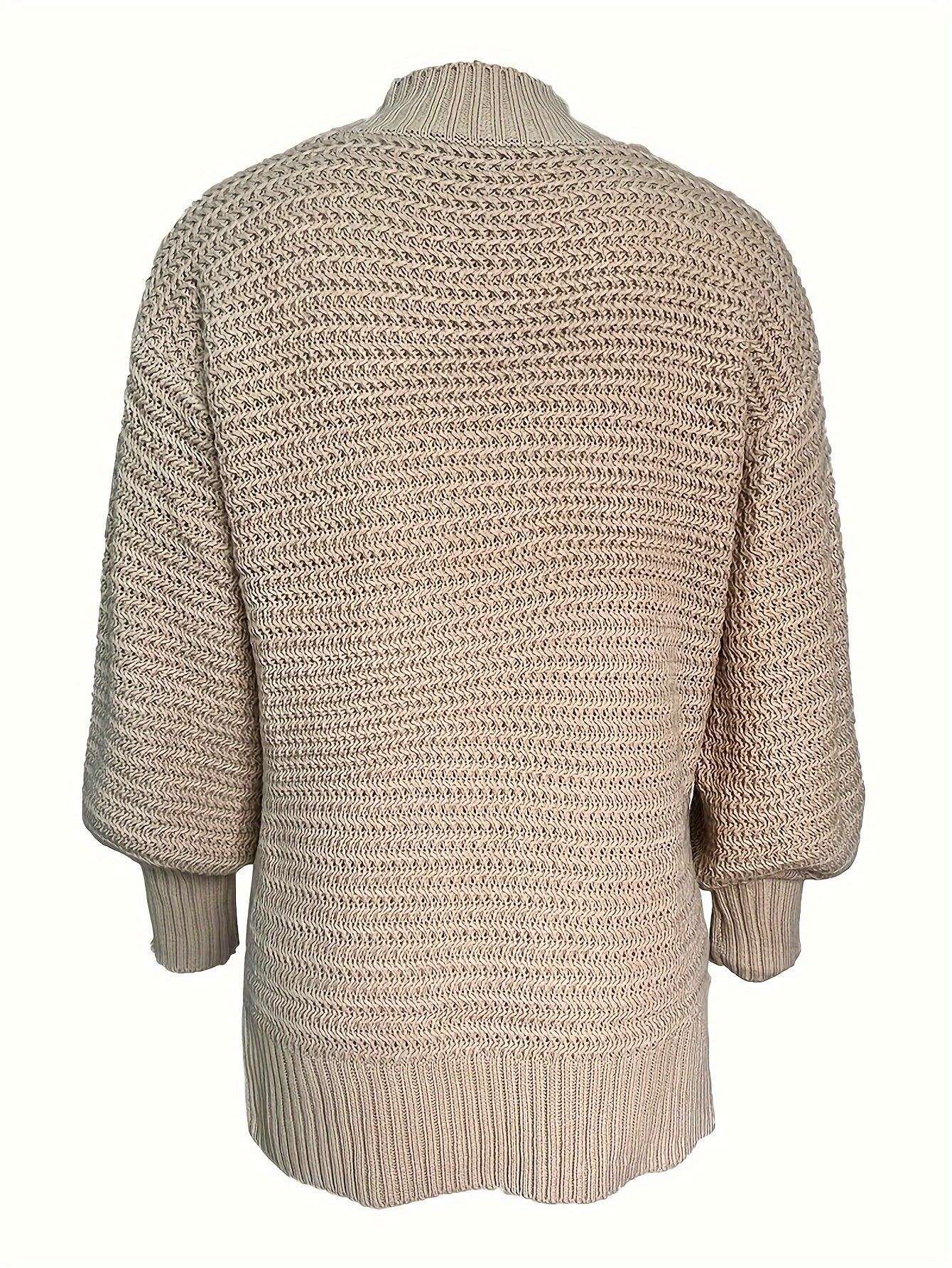 Comfortable Textured Knit Sweater for Women with Mock Neck Long Sleeve Side Slit Oversized Style