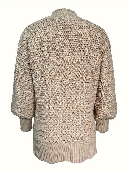 Comfortable Textured Knit Sweater for Women with Mock Neck Long Sleeve Side Slit Oversized Style