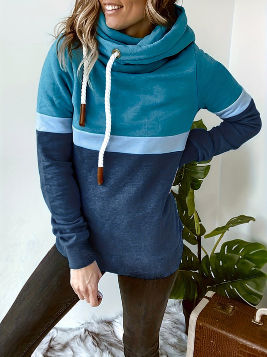 Comfortable Colorblock Hoodie for Women with Cowl Neck Long Sleeve Relaxed Oversized Knit Style