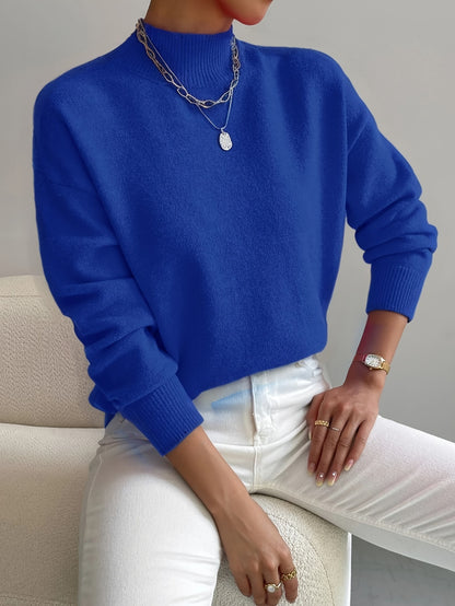 Comfortable Ribbed Sweater for Women with High Neck Long Sleeve Relaxed Oversized Knit Style
