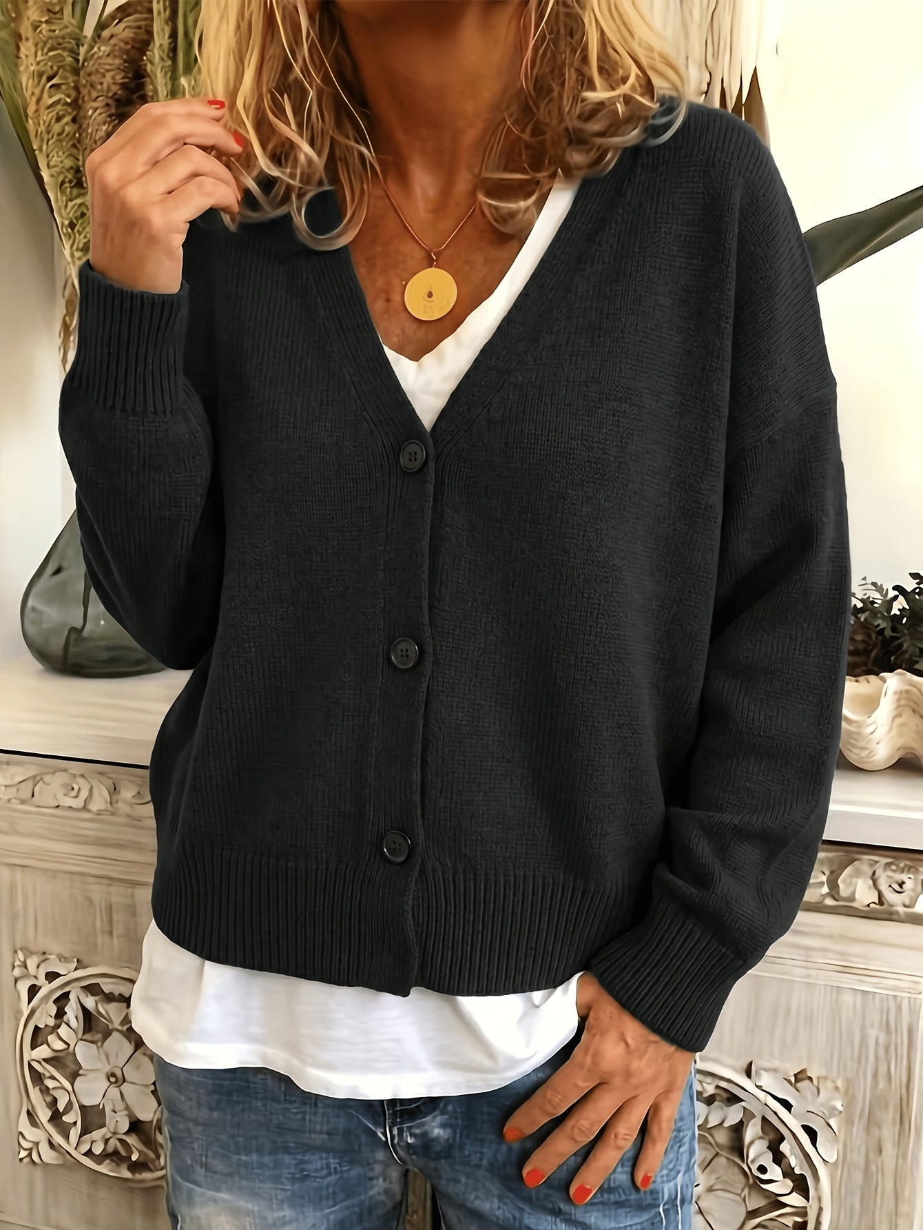 Comfortable Ribbed Cardigan Sweater for Women with V Neck Long Sleeve Button Front Oversized Relaxed Style