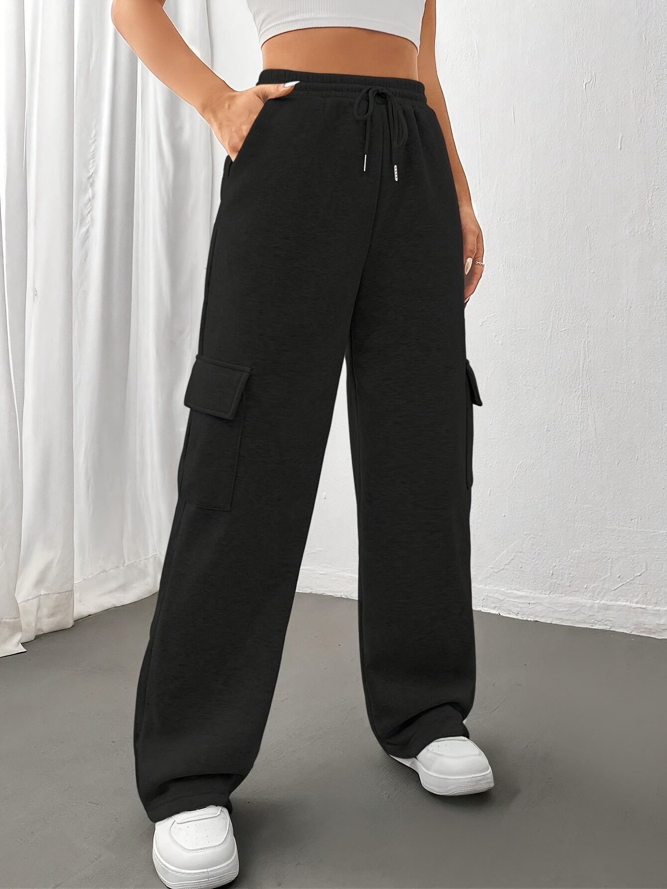Women'S Autumn And Winter Fleece-Lined Side Pocket Sweatpants