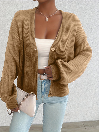 Comfortable Ribbed Knit Cardigan for Women with V Neck Long Sleeve Button Front Oversized Relaxed Style