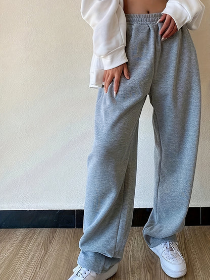 Effortless Fleece Wide Leg Sweatpants for Women with High Waist Elastic Waistband Relaxed Casual Style