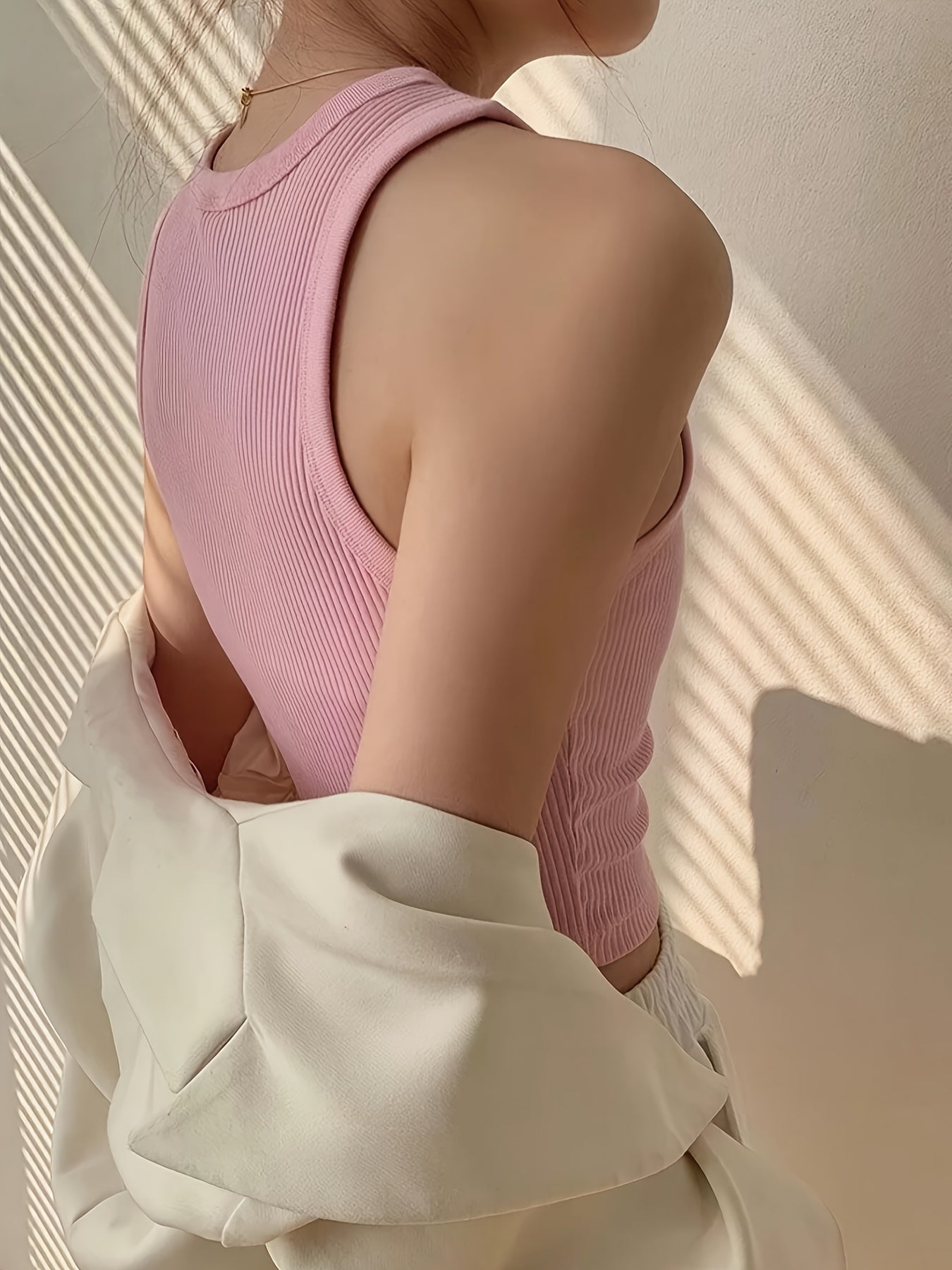 Effortless Ribbed Crop Top for Women with Crew Neck Sleeveless Racerback Fitted Tank Style
