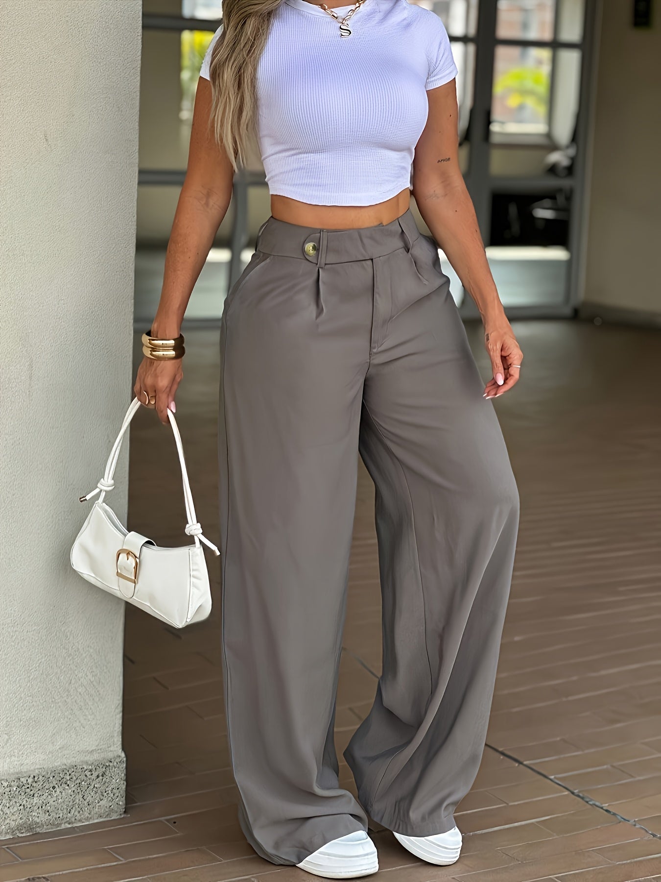 Effortless Wide Leg Pants for Women with High Waist Pleated Button Front Tailored Style
