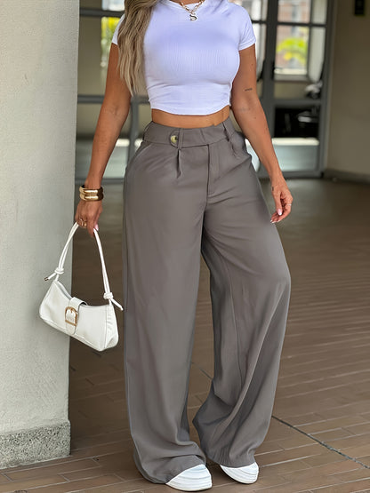Effortless Wide Leg Pants for Women with High Waist Pleated Button Front Tailored Style