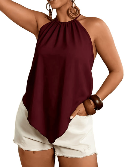 Effortless Chiffon Halter Tank Top for Women with High Neck Sleeveless Ruched Flowing Style