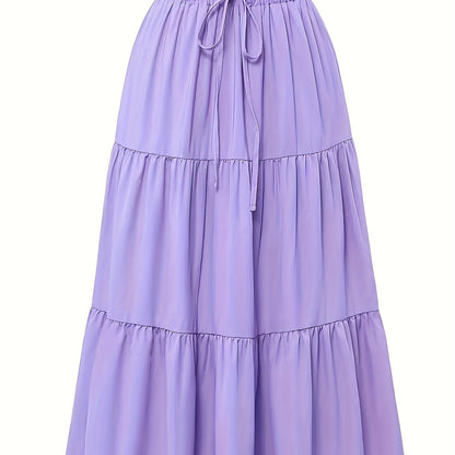 Effortless Tiered Maxi Skirt for Women with Paperbag Waist Drawstring Ruffle Flowing Style