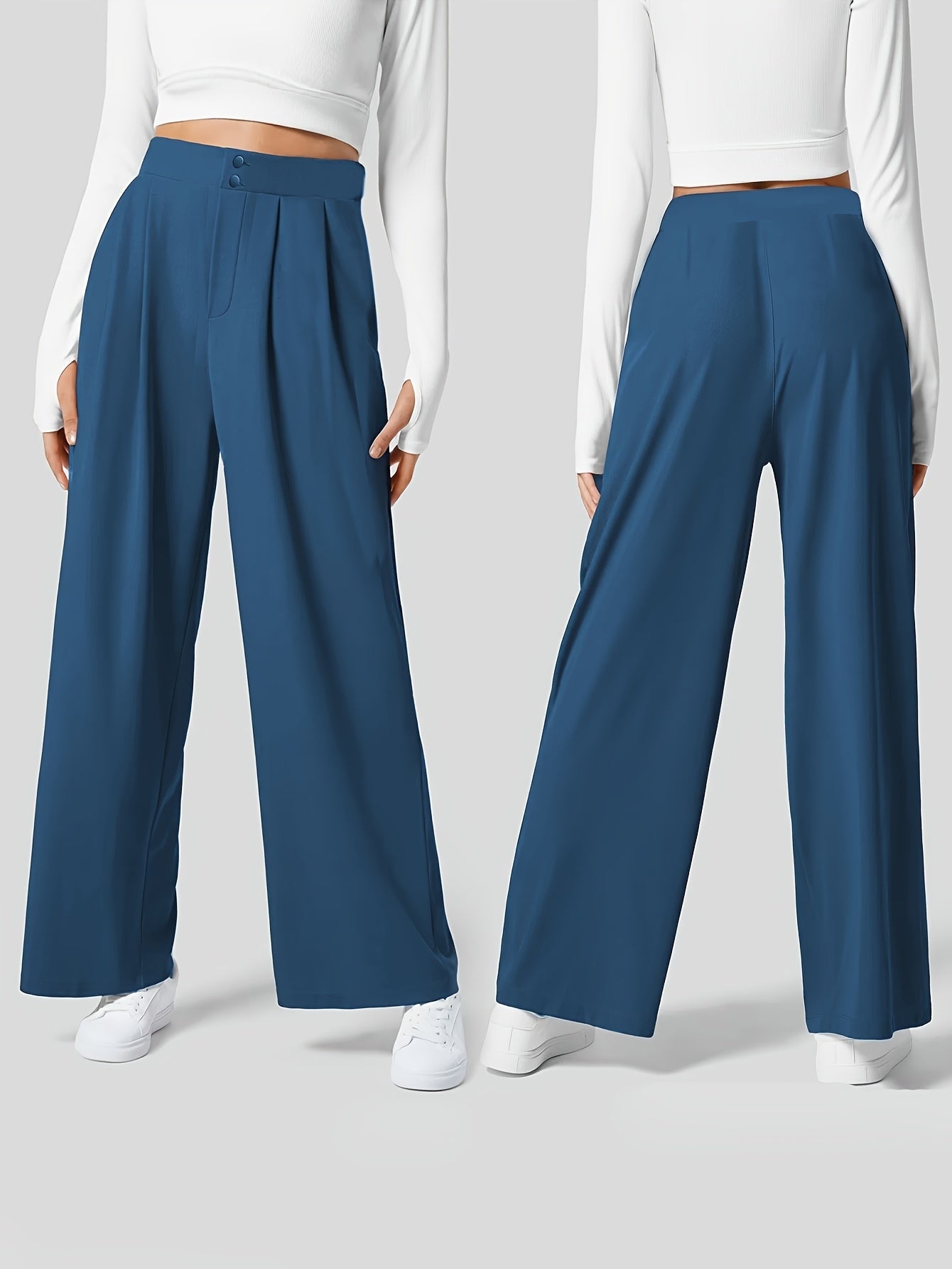 Effortless Khaki Wide Leg Pants for Women with High Waist Pleated Button Front Relaxed Tailored Style