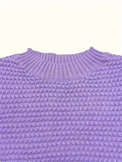 Comfortable Textured Knit Sweater for Women with Mock Neck Long Sleeve Side Slit Oversized Style