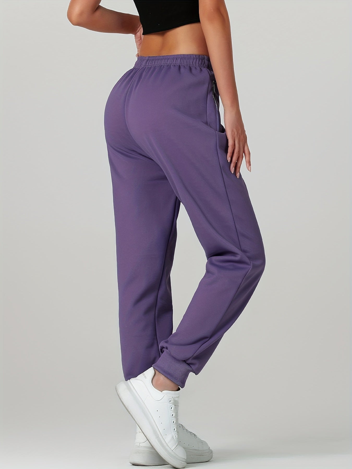 Comfortable Sherpa Lined Jogger Sweatpants for Women with High Waist Drawstring Zip Pocket Cinched Ankle Relaxed Style