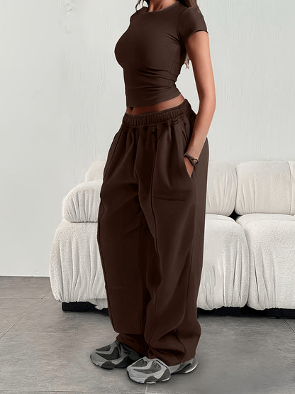 Comfortable Fleece Wide Leg Sweatpants for Women with High Waist Pintuck Relaxed Baggy Casual Style