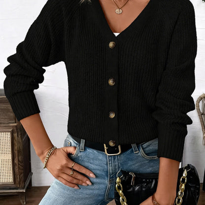 Comfortable Ribbed Knit Cardigan for Women with V Neck Long Sleeve Button Front Relaxed Oversized Style