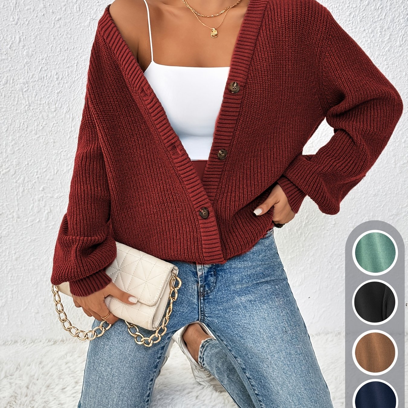Comfortable Ribbed Cardigan Sweater for Women with V Neck Long Sleeve Button Front Oversized Knit Style