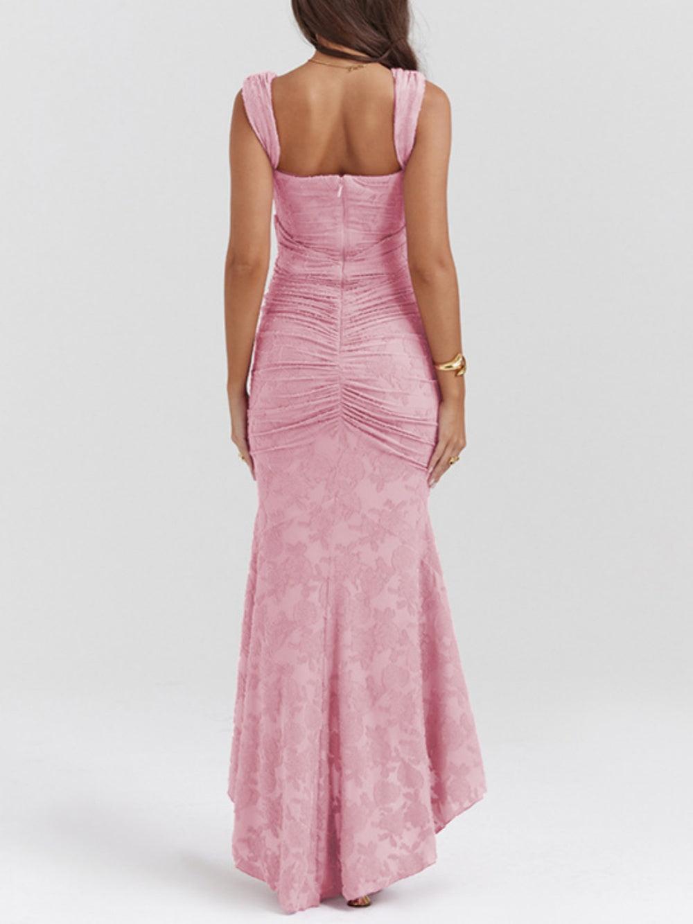 Elegant Lace Corset Maxi Dress for Women with Square Neck Sleeveless Ruched Mermaid Hem Wedding Guest Style