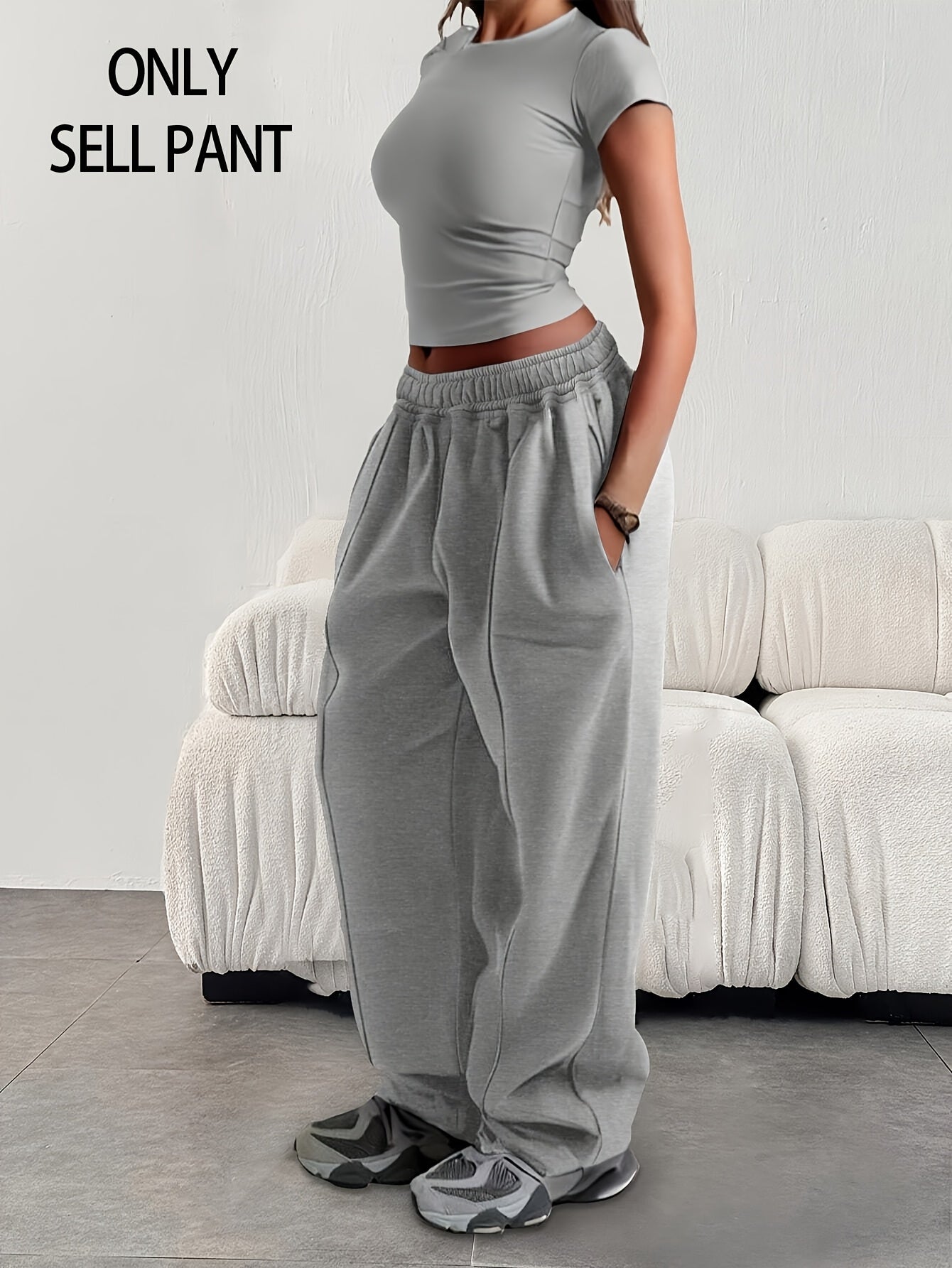 Women'S Casual Loose Easy Solid Color Elastic Waist Athletic Pants