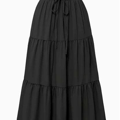 Effortless Tiered Maxi Skirt for Women with Paperbag Waist Drawstring Ruffle Flowing Style