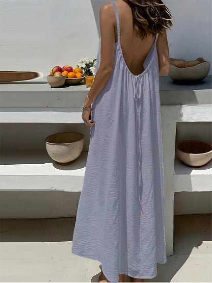 Effortless Textured Maxi Dress for Women with Spaghetti Strap Low Back Tie Flowing Bohemian Style