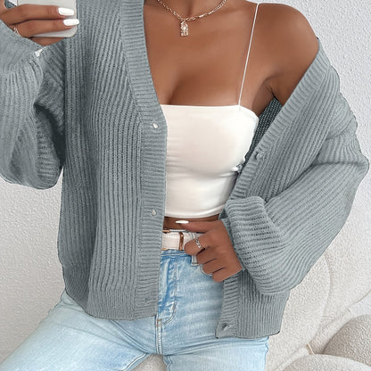 Comfortable Ribbed Knit Cardigan for Women with V Neck Long Sleeve Button Front Oversized Relaxed Style