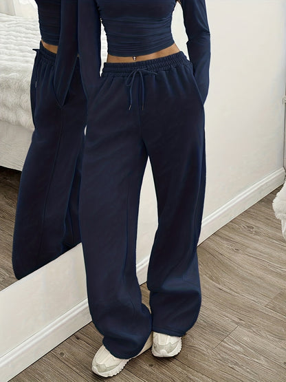 Oriented Elegant Ladies' Trousers Drawstring Pocket Design Solid Color Easy Versatile Sweatpants