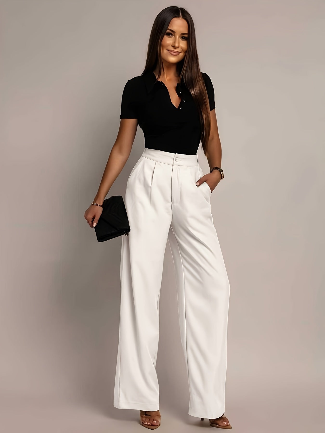 Elegant Wide Leg Trousers for Women with High Waist Pleated Front Tailored Style