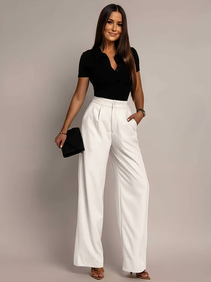 Elegant Wide Leg Trousers for Women with High Waist Pleated Front Tailored Style
