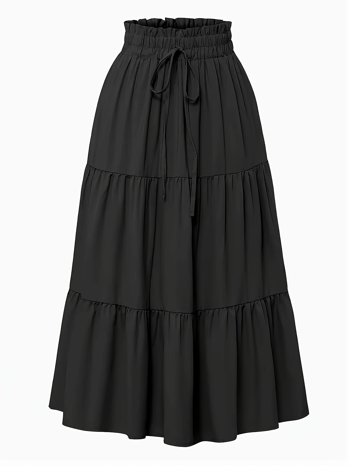 Effortless Tiered Maxi Skirt for Women with Paperbag Waist Drawstring Ruffle Flowing Style