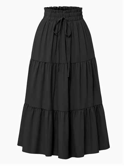 Effortless Tiered Maxi Skirt for Women with Paperbag Waist Drawstring Ruffle Flowing Style