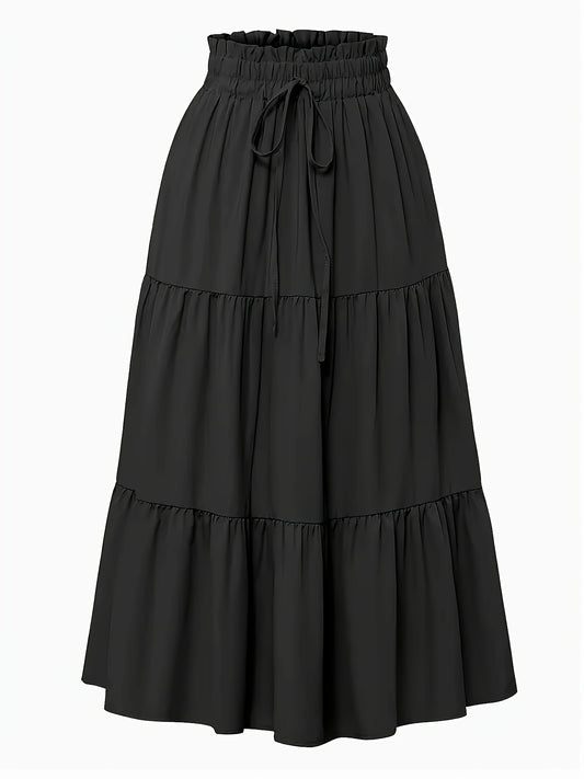 Effortless Tiered Maxi Skirt for Women with Paperbag Waist Drawstring Ruffle Flowing Style
