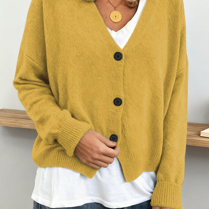 Comfortable Ribbed Cardigan Sweater for Women with V Neck Long Sleeve Button Front Oversized Relaxed Style