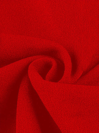 Elegant Red Colorblock Midi Dress for Women with Notch Neck Elbow Sleeve Crisscross Waist Fit Flare Style