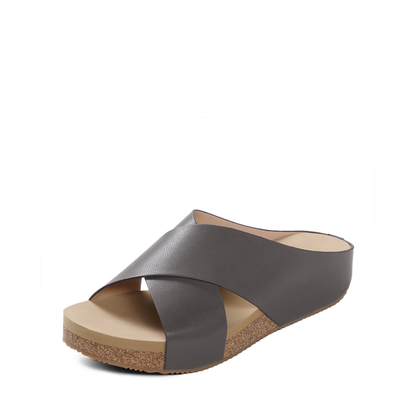 Comfortable Slide Sandals for Women with Cross Strap Open Toe Cork Footbed Slip On Style