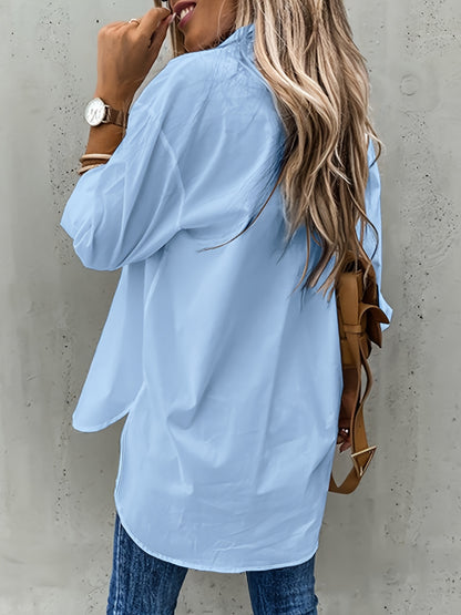 Effortless Utility Blouse for Women with Collar Long Sleeve Button Front Casual Style