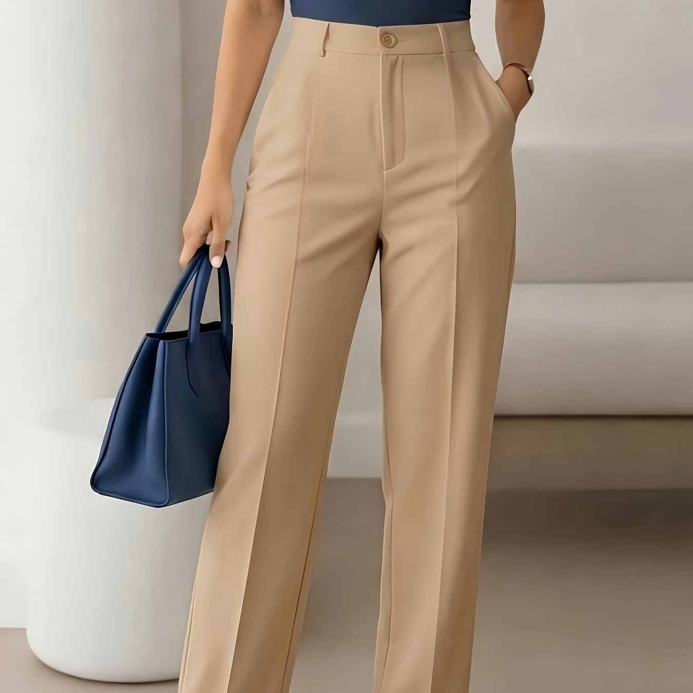 Elegant Tailored Wide Leg Pants for Women with High Waist Pleated Straight Leg Relaxed Style