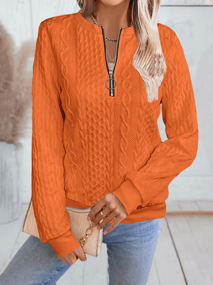 Comfortable Cable Knit Sweater for Women with Zip Neck Long Sleeve Relaxed Casual Style