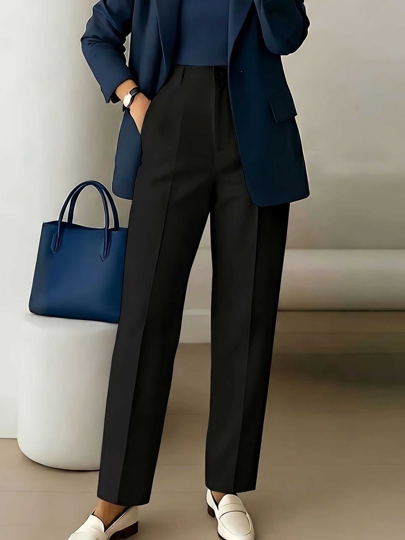 Elegant Tailored Wide Leg Pants for Women with High Waist Pleated Straight Leg Relaxed Style