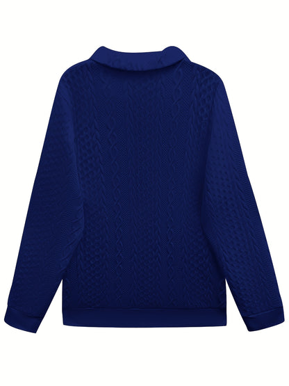 Comfortable Cable Knit Quarter Zip Sweatshirt for Women with Collar Long Sleeve Kangaroo Pocket Relaxed Style