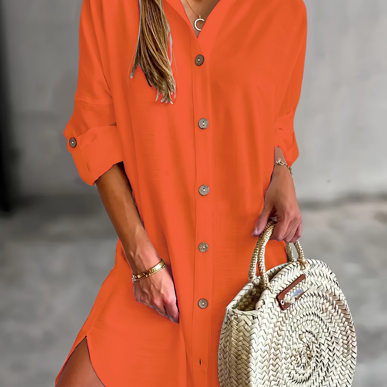 Effortless Button Front Shirt Dress for Women with Collar Long Sleeve Relaxed Casual Style