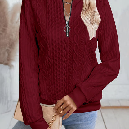 Comfortable Cable Knit Sweater for Women with Zip Neck Long Sleeve Relaxed Casual Style