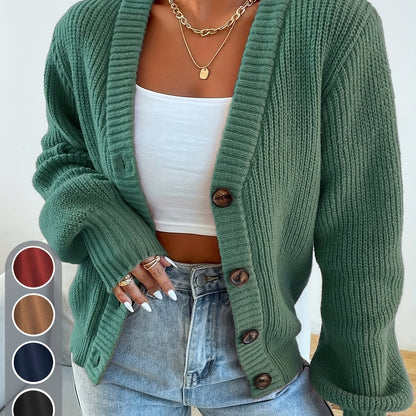 Comfortable Ribbed Cardigan Sweater for Women with V Neck Long Sleeve Button Front Oversized Knit Style