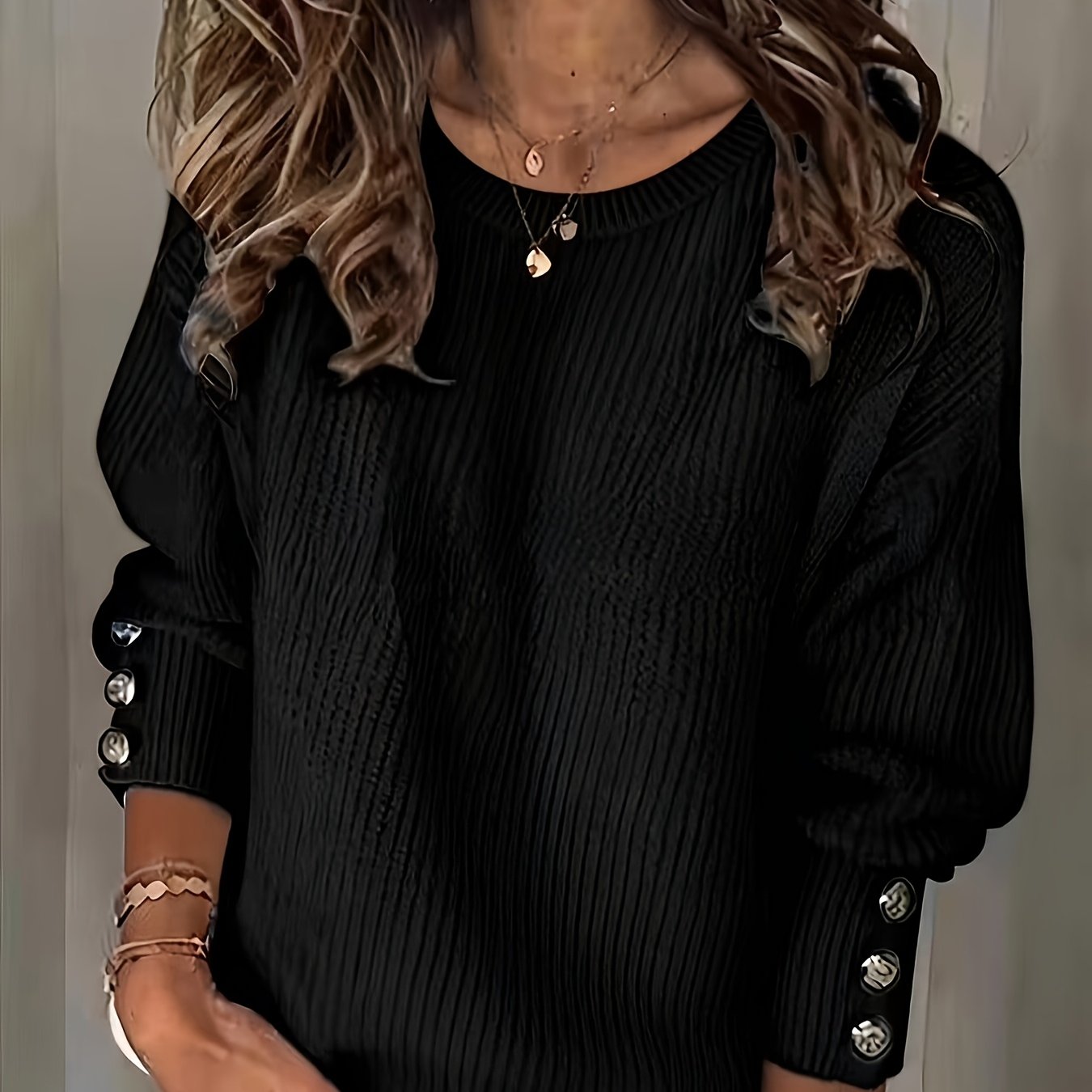Comfortable Ribbed Knit Sweater for Women with Mock Neck Long Sleeve Button Cuff Relaxed Oversized Style